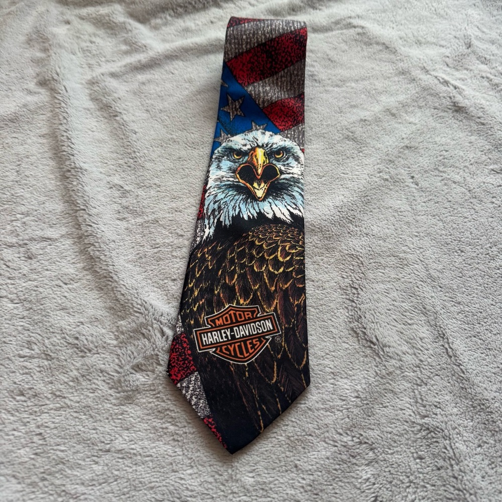 Harley Davidson‎ Ralph Marlin Red and Blue Polyester Eagle Tie